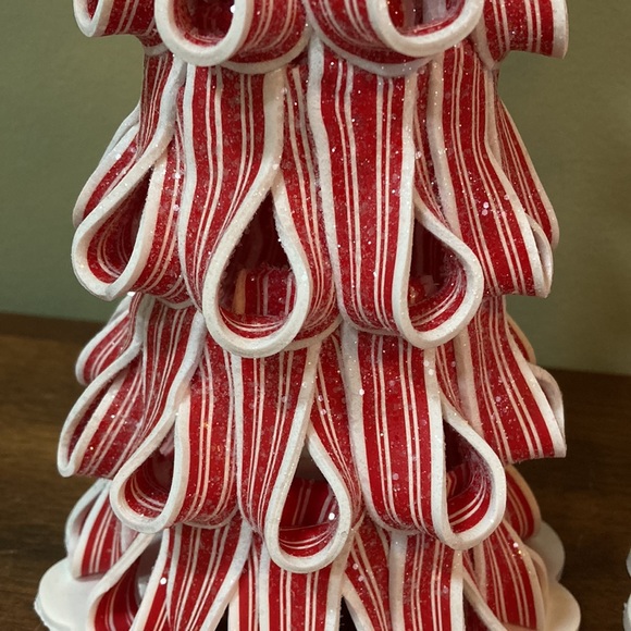 HOLIDAY TIME PEPPERMINT RIBBON TREES SET OF 2 - Picture 6 of 16